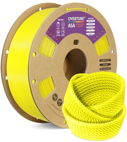 OVERTURE ASA Filament 1.75mm, Spule 1kg (2.2lbs), Maßgenauigkeit +/- 0.03 mm, für 3D Drucker (Gelb)