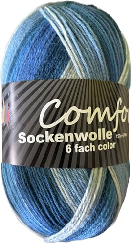 6-fädige Sockenwolle Strumpfwolle -150gr Knaul- 375m Lauflänge - dicke Wolle für besonders warme Socken – grosse Farbauswahl (010)