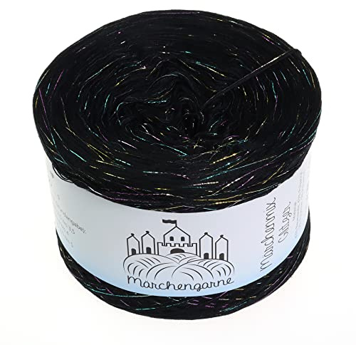 Bobbel Wolle Uni + Multicolour Glitzer 300g - 1140m 4Fach Größe Strickwolle Häkeln (Schwarz Multicolour Glitzer)