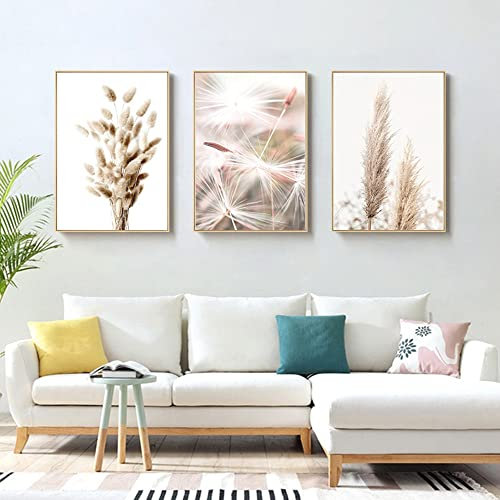 SUKPDJO 3er Set Botanik Beige Schilfrohr Dekoratives Wandbild，Modern Bild für Wohnzimmer Schlafzimmer Flur,Pflanze Poster Set ohne Bilderrahmen (30 x 40 cm No Frame)