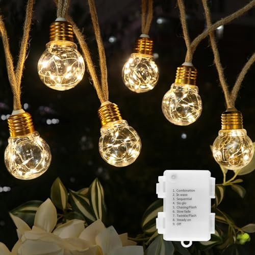 Auezona Catena Luminosa Esterno Batteria, 8.2M 16 Lampadine, Luci da Esterno Giardino, 8 Modalità IP44 Impermeabile, Lampadine Esterno filo per Giardino, Terrazzo, Partito, Matrimonio, Balcone
