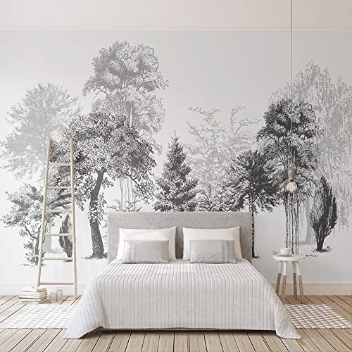 3D Forêt D'Arbres Abstraits Noir Et Blanc Dessinés À La Main Papiers Peints Grands Autocollants , Papiers Peints Amovibles | Papier Peint Autocollant 3D Pour Chambre 350 (largeur) x 256 (hauteur) cm