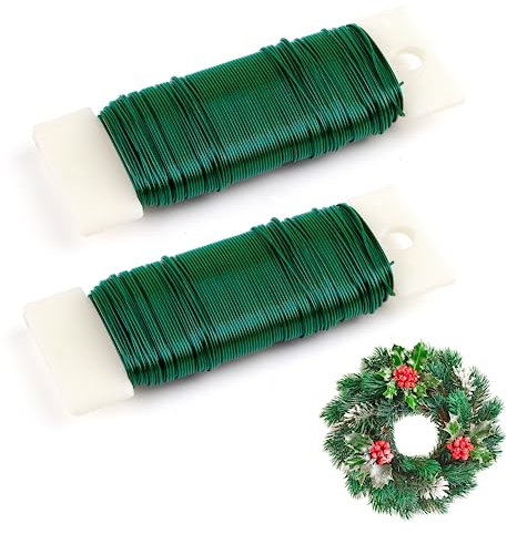 SULOLI 2 Pack Florist 70m Flexible Paddle Wire 22 Gauge Floral Twist Ties Plant Supports Garden for Crafts, Christmas Wreaths, Tree, Garland and Floral Arrangements DIY (Dark Green)