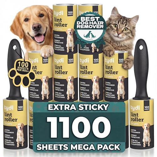 Tydi Pet Hair Lint Rollers, 1100 Sheets with 2 Handles | 100 per roll · Reusable design · Also lifts fluff from clothes