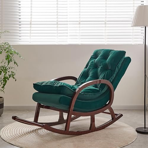 Garten Schaukelstuhl mit Gepolstert Modern Schaukelsessel Freizeitstuhl Moderner Schlafzimmer Komfort Schaukelstuhl Bequemer Beistellstuhl für Wohnzimmer Schlafzimmer Balkon. ( Color : Dark green )