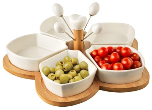 orion group Porzellanschälchen für Snacks Snackschälchen Snackschalen aus Porzellan auf Tablett weiß 28,5 cm 10 El.