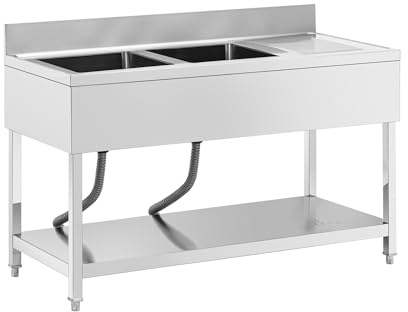 Royal Catering RCGS-2B1400D6 Spültisch 2 Becken zu je 400 x 400 x 250 mm extra Ablage Edelstahl Edelstahl-Spültisch Gastro-Spültisch