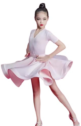 OTMYIGO Vestito da Ballo Latino per Ragazza Costume da Ballo per Bambini Salsa Abiti da Tango per Bambini Vestito da Spettacolo teatrale ​,Rosa,120