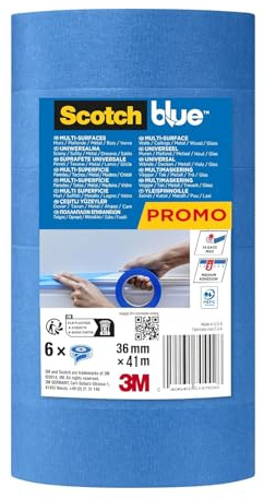 ScotchBlue Ruban de masquage Multi-Surfaces, 36 mm x 41 m, 6 Rouleaux/Emballage, 70% PEFC, SGSCH-PEFC-COC-110078