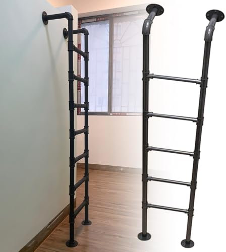 Schwarze Metall-Hochbett-Seitenleiter, an der Wand montierte Notausstiegsleiter, rutschfeste Dachbodenleiter zum Aufsteigen in den Keller eines zweistöckigen Hauses, 100–300 cm Höhe (128 cm/
