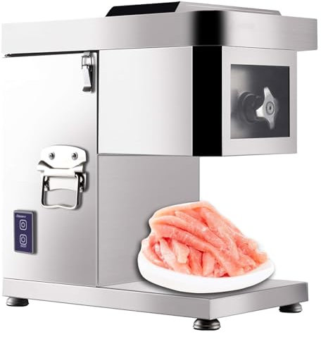 HSSMEUR Commercial Meat Cutter Machine,1500W Electric Meat Cutting Slicer,550lb/h Meat Shredding Machine,Stainless Steel Food Cutter (Silver 5mm)