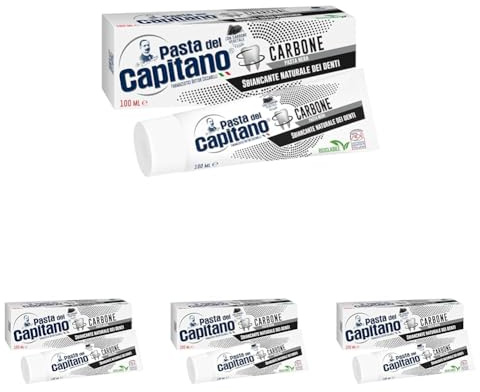Pasta del Capitano, Dentifricio Carbone Vegetale Attivo Bio, Sbiancante Naturale dei Denti in Pasta Nera, Efficace contro le Sostanze che Macchiano lo Smalto, 100% Made in Italy, Tubetto da 100 ml