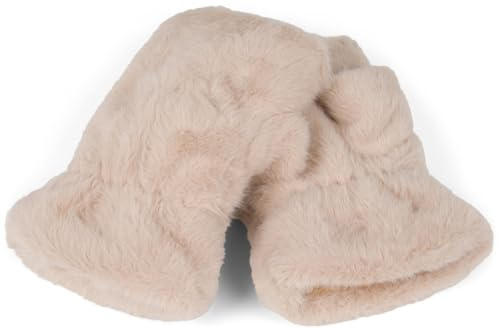 styleBREAKER Damen fingerlose Handschuhe aus kuscheligem Kunstfell - Warme Einfarbige Winterhandschuhe in Teddyfell Optik 09010049, Farbe:Beige