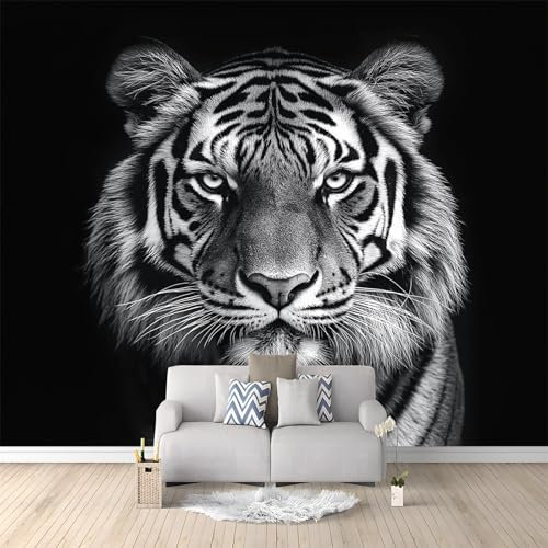 Art Fototapete Wandverkleidung Wandtapete Tier Tiger Porträt Motivtapeten 250 x 175 cm Wanddeko Wohnzimmer Schlafzimmer Büro Flur tapete Schwarz Vliestapeten Wandbild