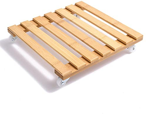 Pflanzenständer aus Bambus, leicht, für Töpfe mit Rädern, quadratische Rolle, 10/12 Zoll, für Haus, Garten und Balkon (Größe: 25 cm)