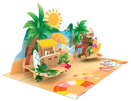 Tropische Strandkarte, 3D-Pop-Up-Karte – perfekt für Geburtstage, Vatertag oder Strandliebhaber – Sonne, Sand und Surf-Abenteuer