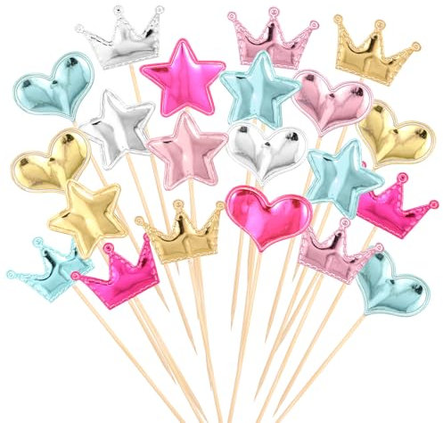 60 muffin decorativi per muffin, decorazione a forma di stella, a forma di cuore, in pu glizer, cupcake, cupcake, cupcake, topper per compleanno, muffin, decorazione per matrimoni, per ragazze, feste,