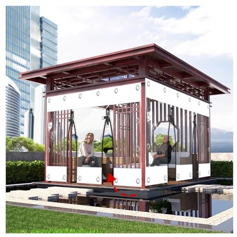 Outdoor Planenvorhänge mit Reißverschluss Tür,Transparente Planen aus PVC-Vinyl, Transparente Plane Vorhänge mit Reißverschluss ,Gartenlauben/outdoorvorhänge,reißfest(White,H1.5xW3m/H4.9xW9.8ft)