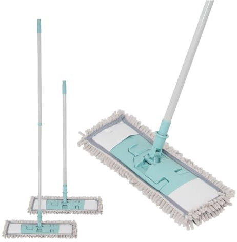 Anika 66109 Extendable Flat Mop with Reusable and Washable Chenille Microfiber Head / Wet and Dry Floor Cleaning for House, Kitchen, Wood Floor, Laminate, Tiles