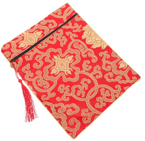 FRCOLOR Lehrbuchtasche aufbewahrungsbeutel aufbewahrungstasche büchertasche geldbörse Schmucktasche bestickte Organizer-Tasche buddhistisches Altartuch Bibel Buch Tasche Stoff rot