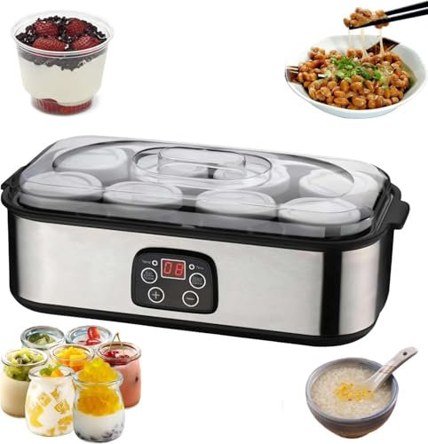 RIXANT Yaourtière probiotique avec 8 Pots de Yaourt, yaourtière de 1400 ML avec contrôle de température réglable, minuterie de Cuisine, yaourtière Maison Multifonction