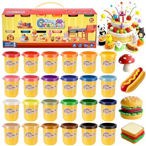 Yimomoyi 24er Pack Knete Set für Kinder, Kinderknete, Knetmasse für Fantasievolles und Kreatives Spielen, Knete Zubehör, Teig Spielzeug Geschenk für Jungen Mädchen ab 3 Jahren, 50G/Dosen (24 Farben)