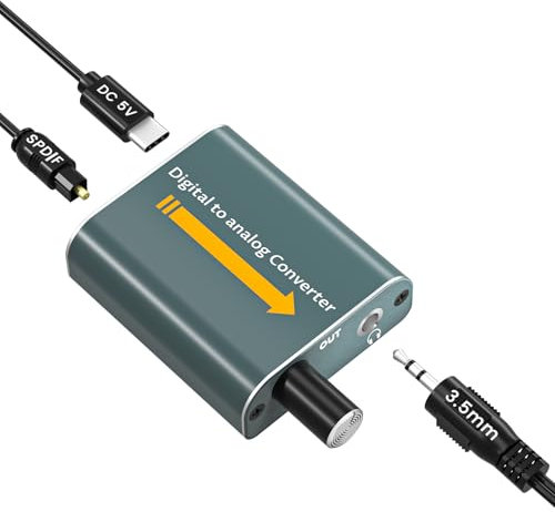 Ozvavzk DA Convertisseur numérique-analogique 192 kHz avec contrôle du volume, convertisseur optique-AUX, câbles optique et RCA 3,5 mm vers RCA, pour HDTV, DVD, décodeurs