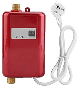 Mini Durchlauferhitzer, 3800W Elektrische Durchlauferhitzer Küche mit Digitaler Bildschirm, Mini Durchlauferhitzer Elektrisch für Bad Küche (Rot)