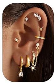 Adramata Ohrringe Gold Set Edelstahl Ohrringe für Damen 14K Vergoldete Ohrring Creolen Ketten Ohrring Hängend Hypoallergen Ohrstecker Set Damenohrringe Gold Silber Tragus Helix Piercing Or 8Paar
