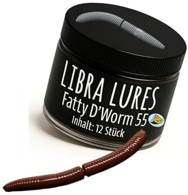 Libra Lures Fatty D`Worm Tournament 55mm Forellenköder Supersoft | 12 Stück | Aroma: Käse | Farbe: 038/ Brown | Gummiköder | Forellenköder Neuheiten | Erfolgreicher Forellen Angeln mit dem Fatty