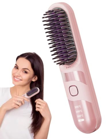 Alisador De Pelo Sin Cable,Cepillo Rizador Sin Cables | Aliador Inalámbrico Anti-Encrespamiento 2 en 1 para Estilización Rápida Diaria