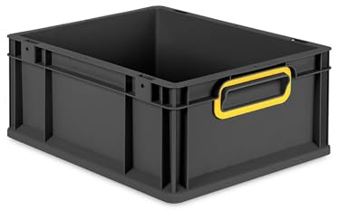 PROREGAL Eurobox NextGen Color | HxBxT 17x30x40cm | 16 Liter | Griffe gelb geschlossen | Schwarz | Eurobehälter, Transportbox, Transportbehälter, Stapelbehälter