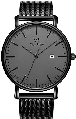 BUREI Ultradünne Herrenuhr – Minimalistisches Analog-Design, wasserdichtes Quarzwerk, Geschenk für Männer (Weiß/blau)