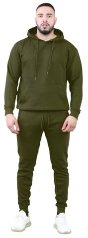 Mens Tracksuit Set Fleece Hoodie Top Bottoms Jogging Joggers Gym Pullover (UK, Alpha, M, Regular, Regular, Olive)