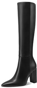 QUEEN HELENA Stivali Alti con Tacco Largo Casual Eleganti Donna K3536 (Nero Pu, Sistema Taglie Calzature EU, Adulto, Donna, Numero, Media, 37)