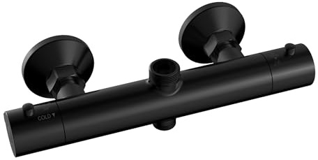 ENKI T119 Dune Thermostatic 2 Outlet Exposed Shower Valve, Black, Mixer | Solid Brass, Wall Mounted, Modern Bathroom, Brass Body