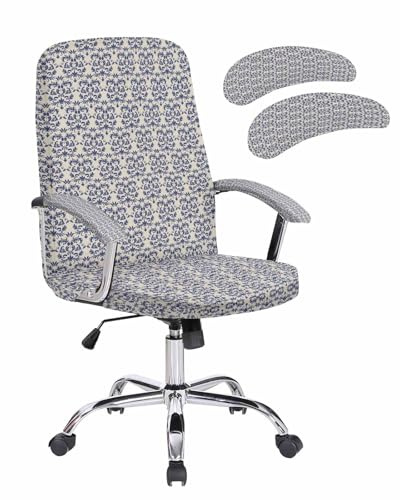 Ldtrchee Navy Blue Baroque Office Chair Covers with Armrest Covers, Rotating Chair Cover, Vintage Abstract Art Pattern Armchair Slipcovers Decorative Backrest and Seat Protectors, Large