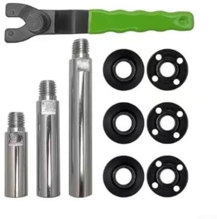 Zilimontt Kit d'extension de meuleuse d'angle 10 pièces avec clé réglable pour meuleuses filetées 58-11, tiges d'extension en acier en 3 longueurs, compatible avec meuleuses d'angle et