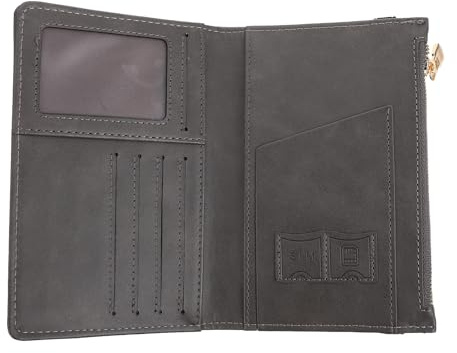 WESIEVYA Rfid Passport Cover and Travel Document Holder, PU Leather Card Protector with Zipper, Compact Dark Gray Passport Wallet for Secure Business and Travel Use