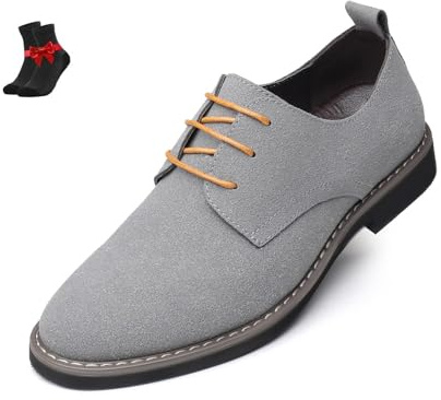 Skor i mocka for män Casual Snörning Rund tå Oxfords Low Top Anti-Slip Promenadskor for Business Office(Grey,41 EU)