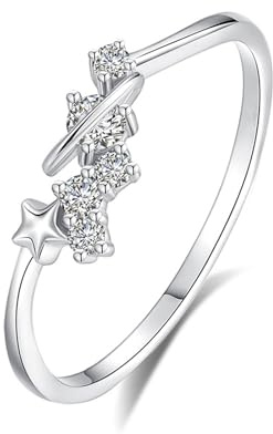 Ayoiow Ring für Damen 585, Diamant Stern Vorsteckring Weißgold für Sie, 14 Karat Weißgold Größe 47 (15.0)