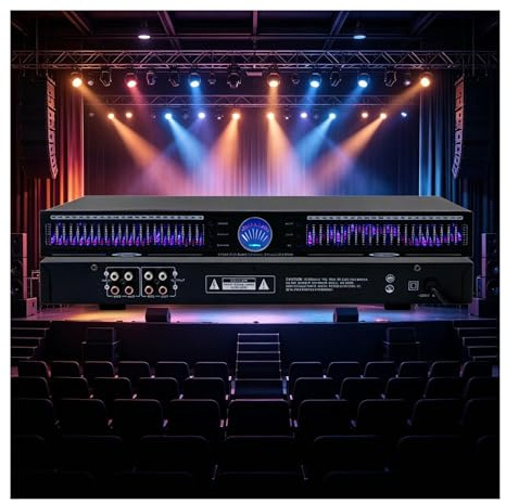 POCDOKYZ 22-Band Stereo Graphic Equalizer, Dual Channel 1U Rack Mount, with 10 Preset Effects, Noise Reduction, Home Audio EQ Tuning,for Stage and Studio