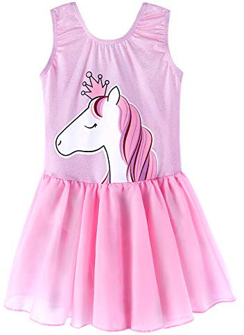 Belovance Mädchen Gymnastikanzug mit Rock und Ballett-Tutu Tanzkleid Meerjungfrau Einhorn Gymnastikrock (Baby Mädchen/Kleinkind Mädchen/große Mädchen) - Pink - 130 cm(6-7 Jahre Alt)