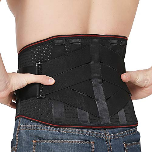 Rückenbandage, Lendenwirbelstütze Rückengurt für Männer und Frauen, Verstellbarer Rückenstützgürtel mit Stützstreben zur Vermeidung oder Linderung von Kreuzschmerzen, Skoliose, Ischias (Schwarz, M)