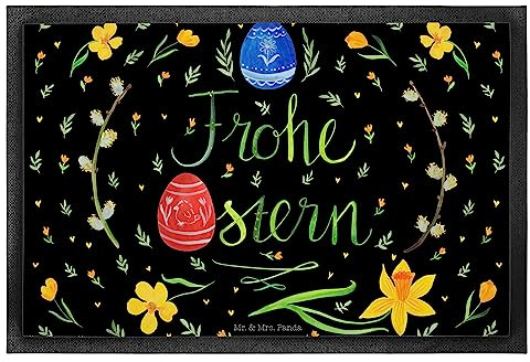 Mr. & Mrs. Panda 40 x 60 cm Fußmatte Ostern Frohe Ostern - Ostergeschenke, Osterdeko, Geschenk, Fußabstreifer, Gummimatte, Türmatte, bemalte