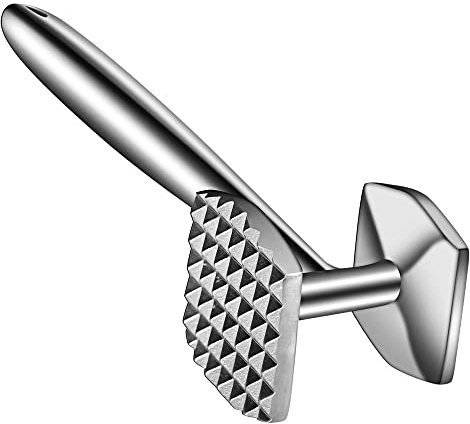 Aliglow Ablandador de Carne en Acero Inoxidable 304 18/8 Mazo/Martillo de cocina profesional para ablandar y aplanar carnes (filetes, res, aves) y preparar schnitzels