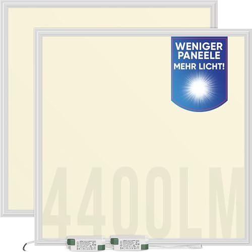 LECOM 2x LED Panel 62x62 Warmweiß 3000K 4400lm Helle Flache Rasterleuchte | LED Panel Deckenleuchte Warmweiß, lichtstark und flach für Rasterdecken – ideal für Empfangsbereiche, Lounges und Wellness.