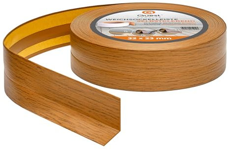 Quest Battiscopa Morbido Adesivo - 32 mm x 23 mm - Listello in PVC, Finitura Flessibile, Profilo Angolare per Cucina, Bagno, Parete, Pavimento - Decorativo (Rovere rustico, 10m)