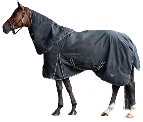 HKM 10391 Outdoordecke, abnehmbares Halsteil, 200g Füllung, Pferdedecke, Schwarz, 155