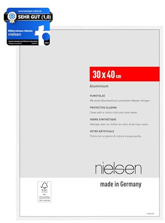 nielsen Bilderrahmen, 30 x 40 cm, Aluminium, Weiß matt, Fotorahmen zum Aufhängen im Hoch- & Querformat, bruchsicheres Kunstglas, Atlanta